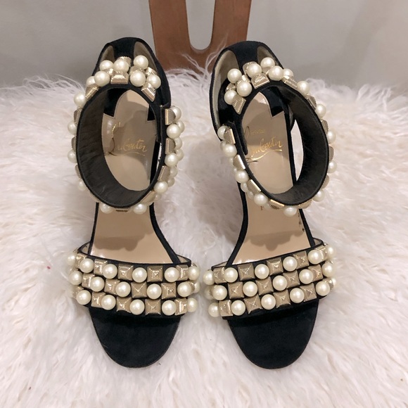 💥 LOUBOUTIN Tudor Bal 100 Stud Pearl Embellished Heel Sz 36.5 - Picture 7 of 11